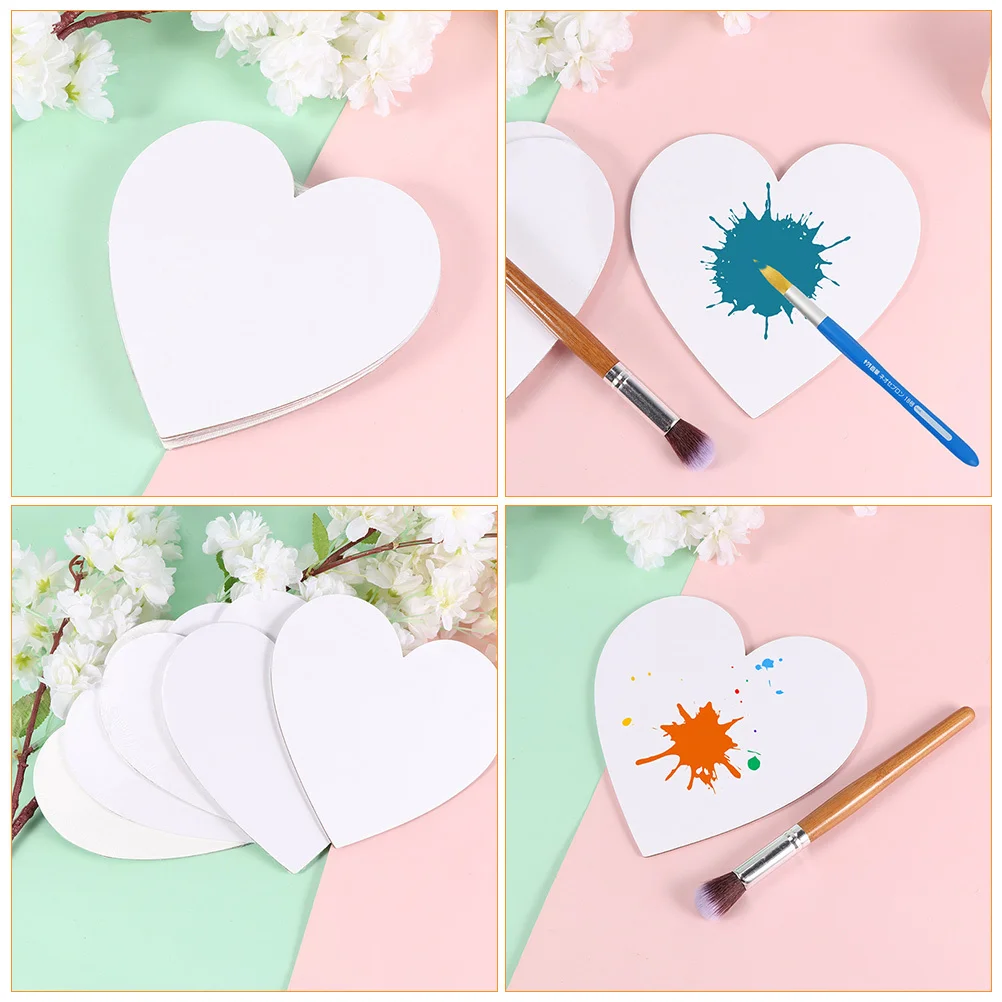 

6Pcs Canvas Painting Board Oil Painting Board Heart Shape Pure Cotton Sketchpad for Indoor Outdoor DIY Art Gift Supplies