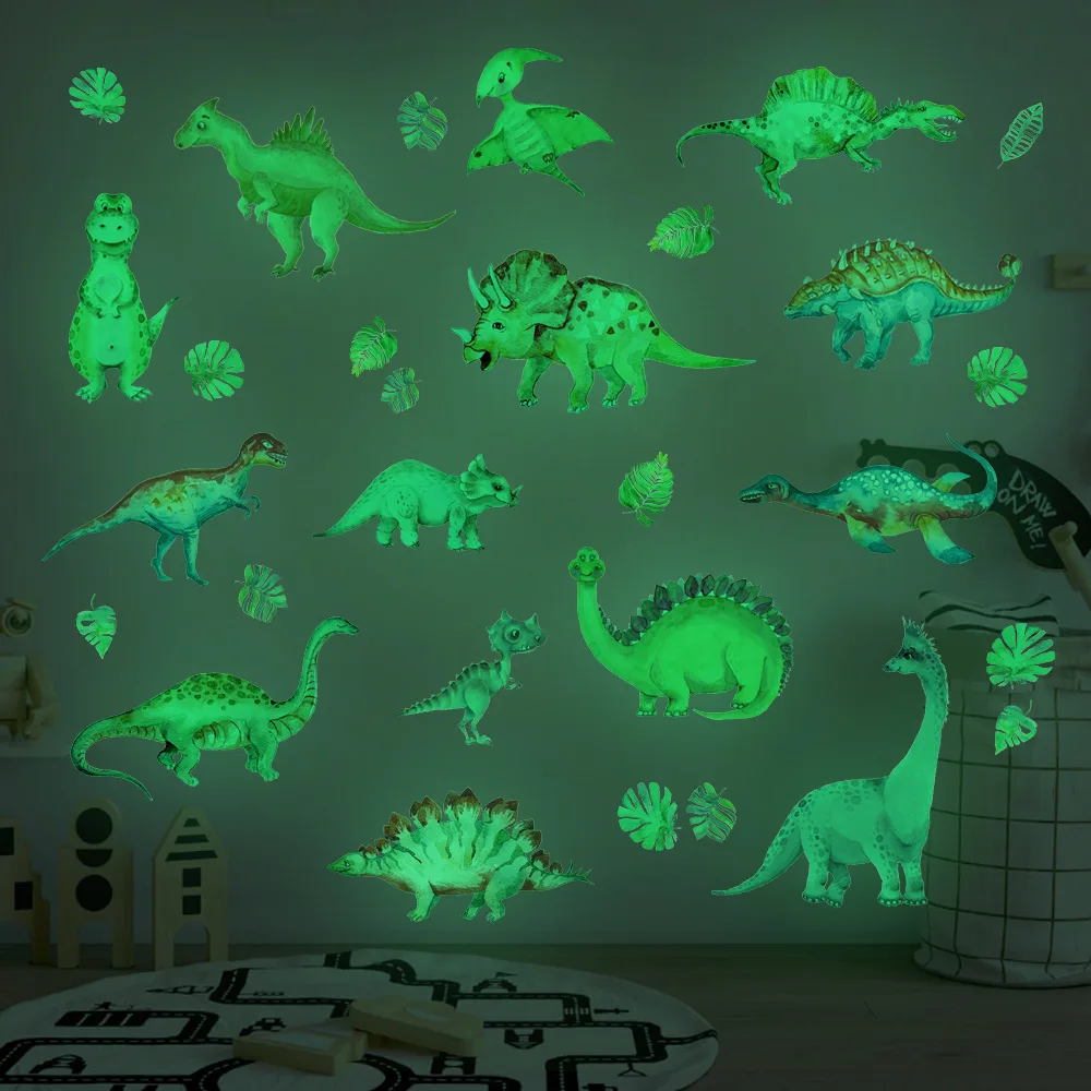 Glow Dinosaur Wall Decal Glow Cartoon Animal Fluorescent Decal Sticker Children's Room Bedroom Decoration Sticker