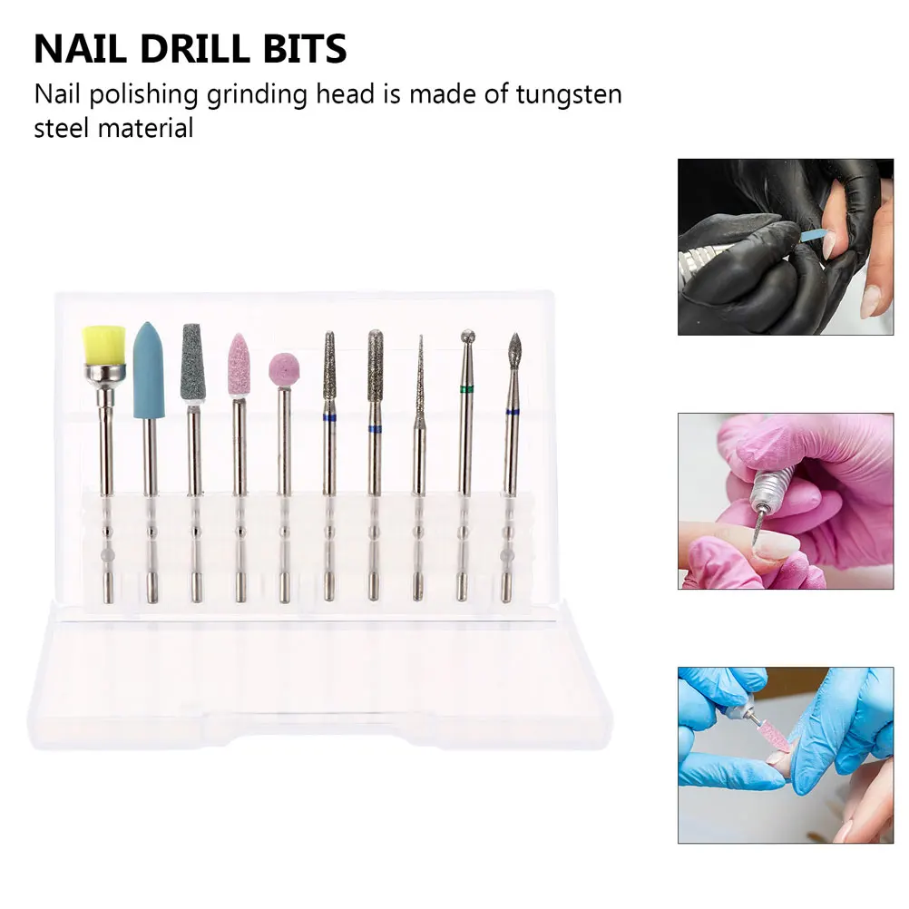 

10Pcs Alloy Nail Drill Bits Set Tungsten Steel Grinding Head Durable Safe Use Replace Small Wheel No Dust Pollution