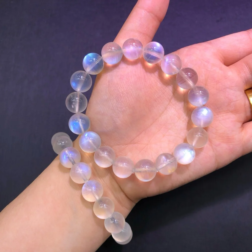 11MM Natural Blue Moonstone Bead Bracelet Handmade Stretch Rope for Women Men Luxury Energy Healing Jewelry Gift