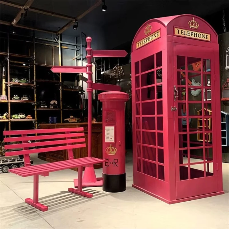 

Phone booth retro wedding decoration with artificial advertising souvenirs