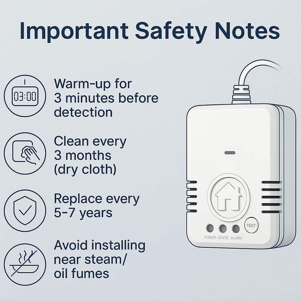Semiconductor Gas Leak Alarm 85dB Fast Detection EU US Plug 100-250V for Kitchen Home Continuous Safety Monitoring