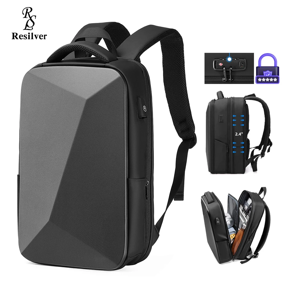 Mochila para ordenador portátil de viaje expandible para hombre, bolsa de negocios, resistente al agua, con carga USB, 15,6 pulgadas