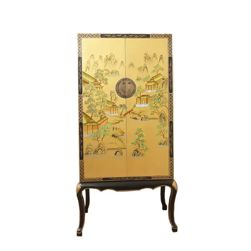 Chinese classical handmade landscape painting swing door large capacity wardrobe living room decorative cabinet solid