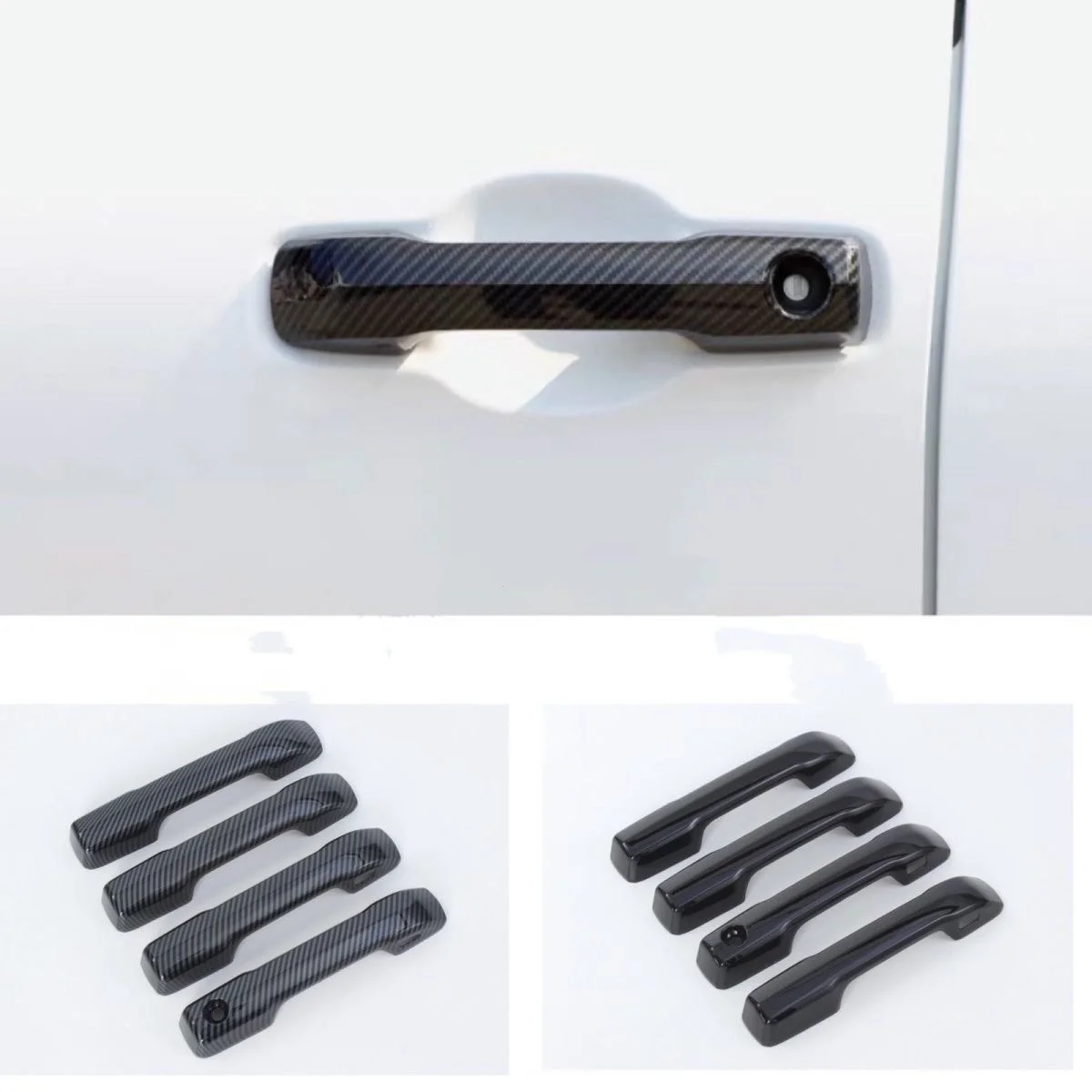 Carbon Fiber Glossy Black Chrome Car Door Handle Cover Trim Styling Auto Accessories For Toyota Sequoia Tundra Tacoma 4Runner
