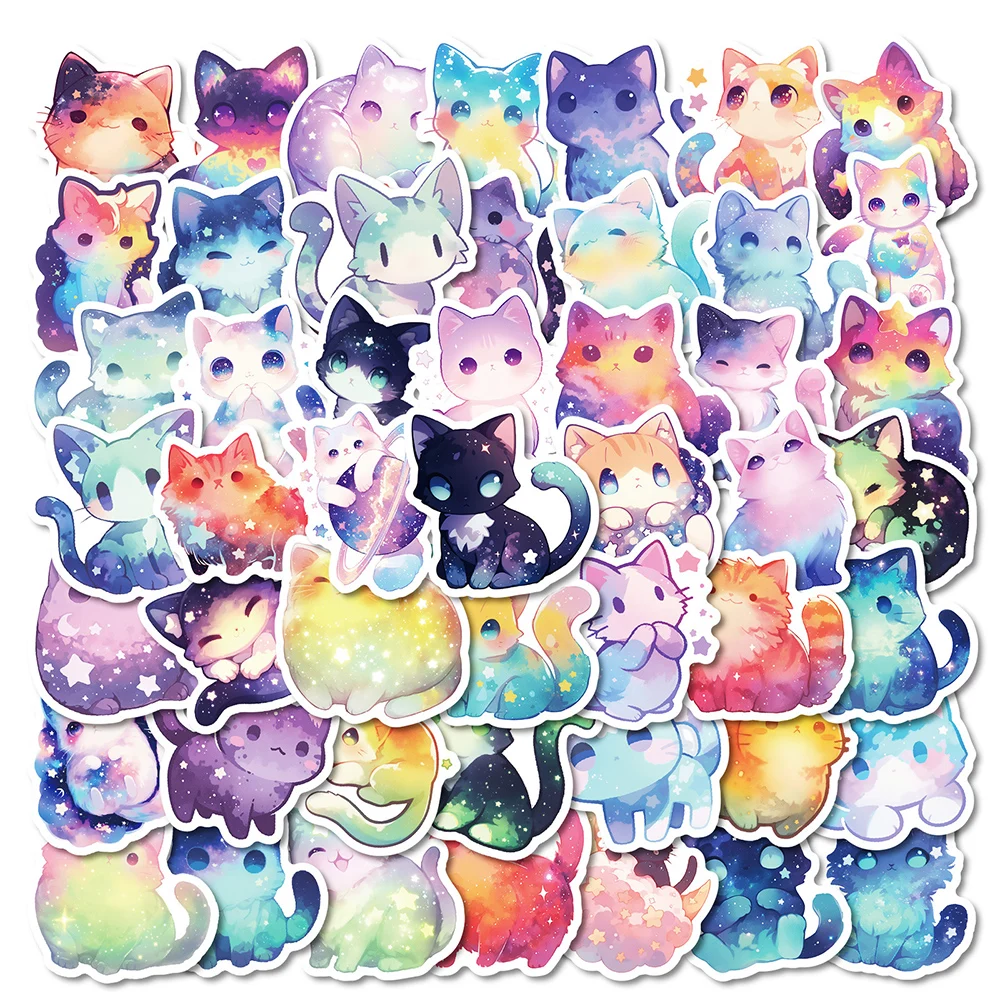 10/30/50PCS Starry Cat Stickers Cute Cat Sticker Animal Decoration Fridge Luggage Laptop Phone Guitar Car Bike Skateboard Toy