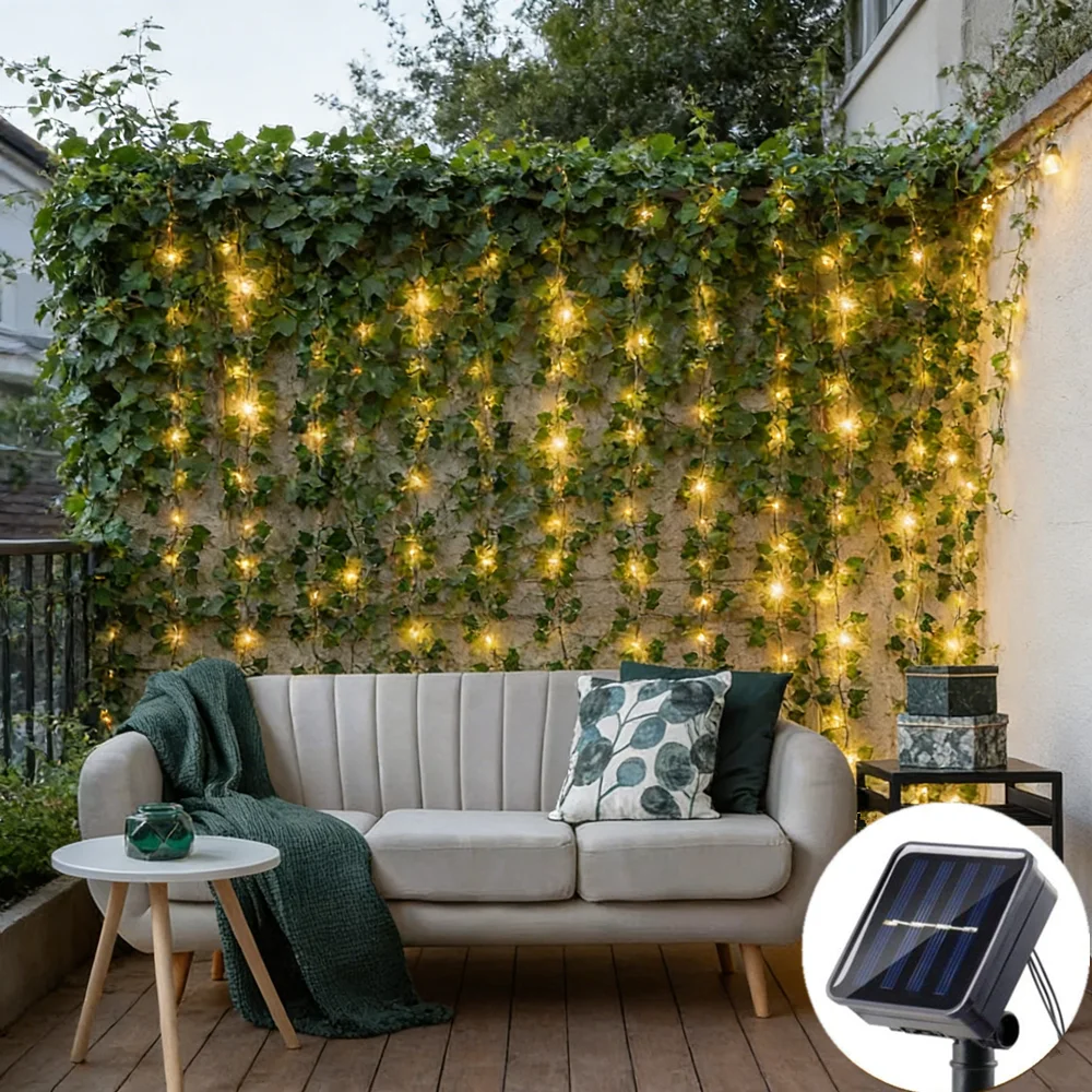 

Christmas Tree Garland Light Artificial Vine Fairy Lights for Wedding Home Decor Solar Powered Flower Green Leaf String Lights