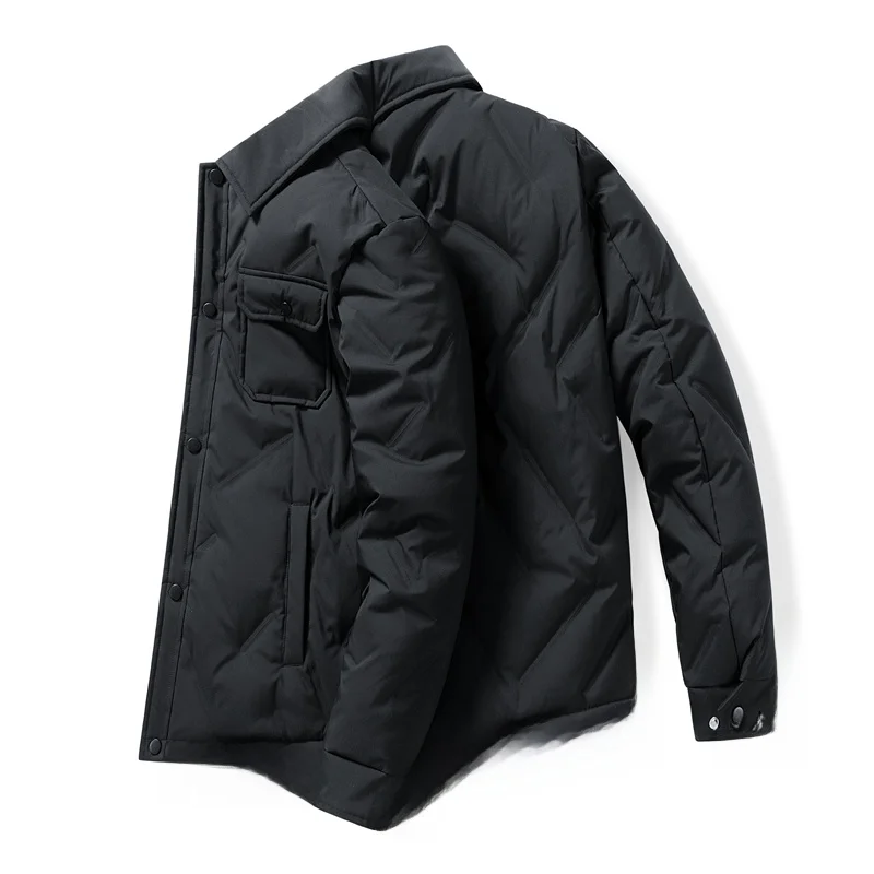 

Casual Japanese Sle Men's down Jaet Winter Faion Trend Pure Color Warmth Collar Anti-Hunger Windproof Outerwear