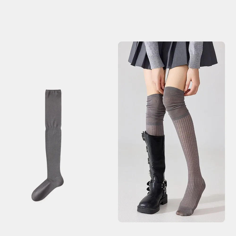 Soft Women Mulberry Silk Stockings Comfortable Calf Pile Socks Thin Long Socks Solid Color Anti-fric Knee Thigh High Socks