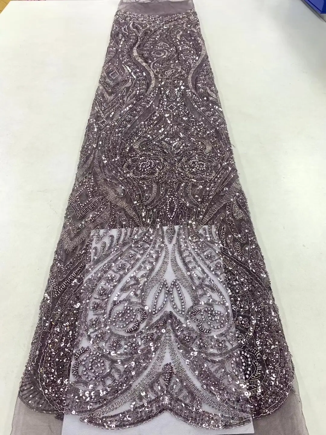 

Nigerian Fabric with Sequins for Sewing Dress, French Beads, African Fabrics, High Quality, SYJ-13062921