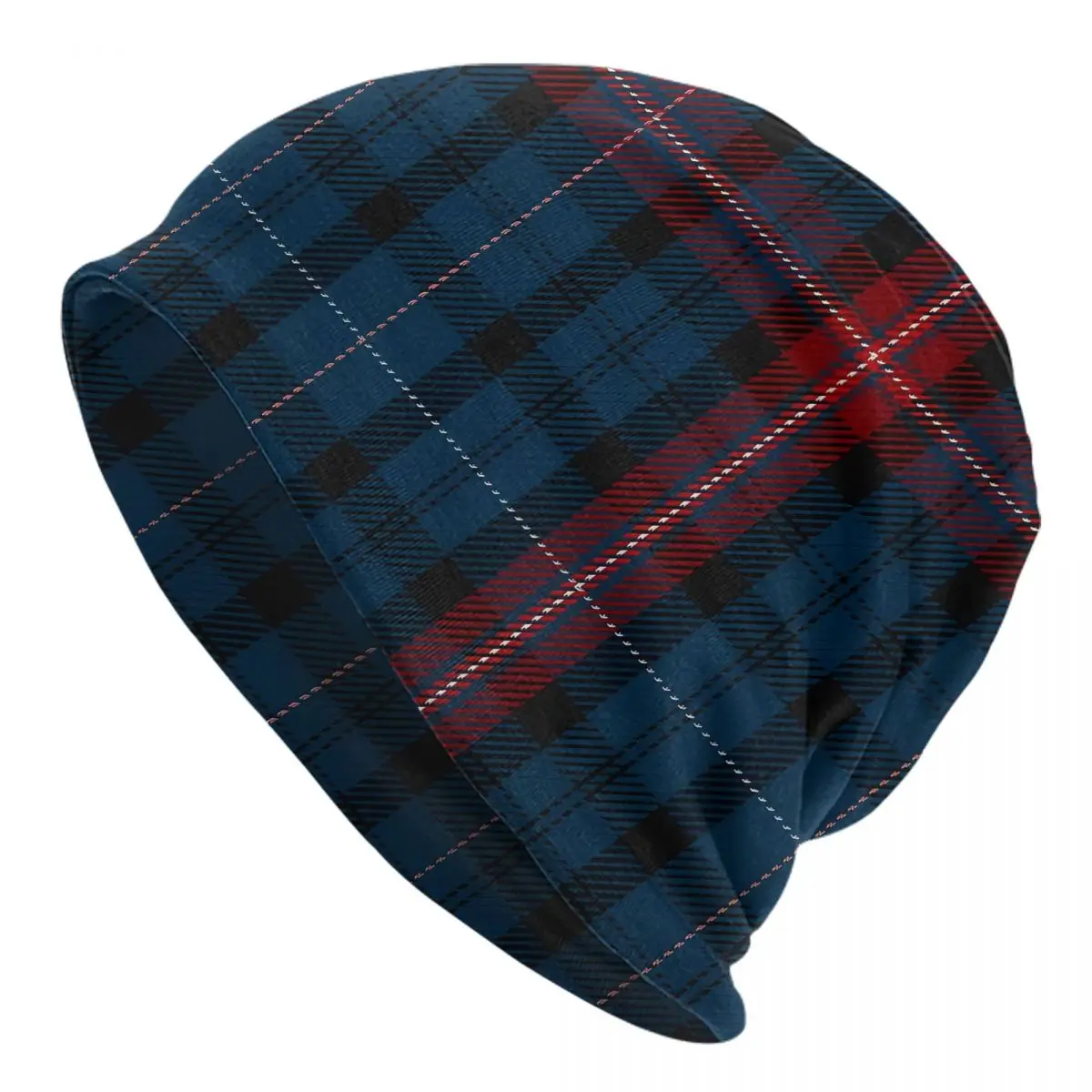 Scottish Tartan Clan Scotland Tartan Plaid Blue And Red Men Women Thin Beanies Windproof Ski Cap Double Layer Fabric Bonnet Hat