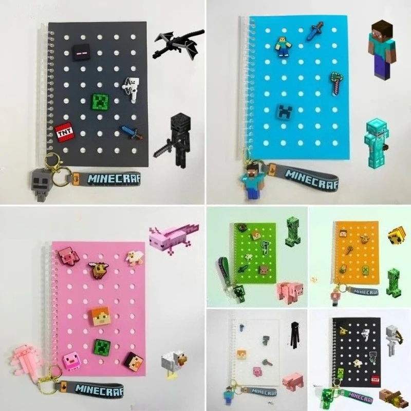 

Minecrafts Loose-Leaf Book Cartoon Button Notepad Silicone Cover Game Periphery Detachable Accessories Hole Notepad Kids Gifts