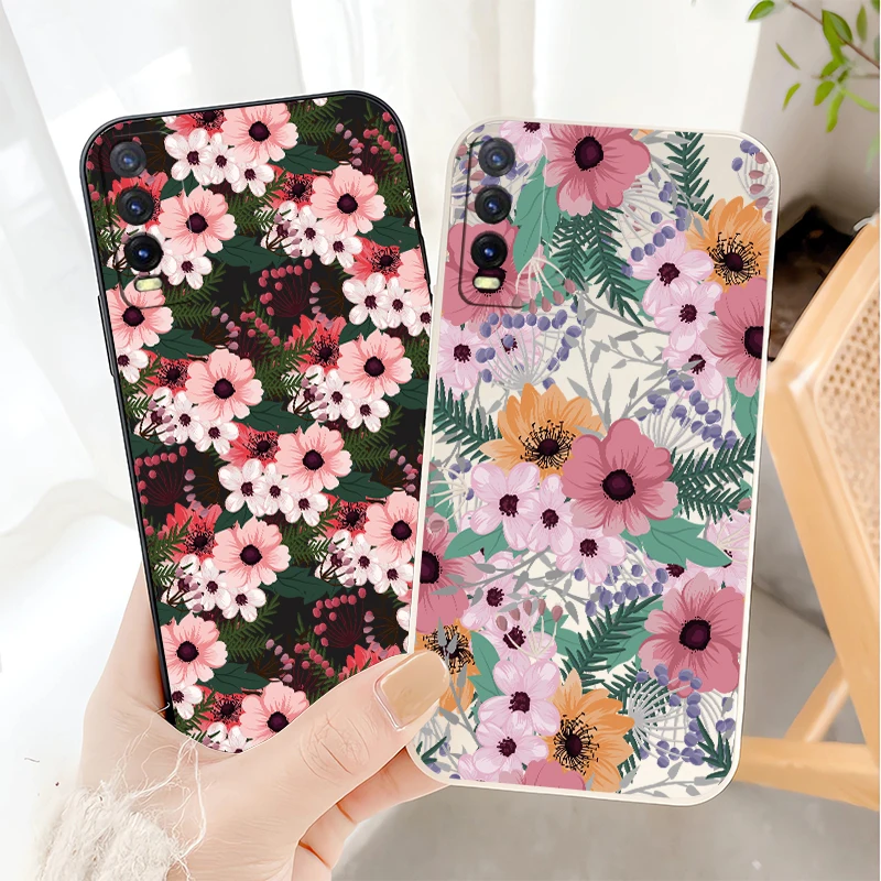 جراب هاتف لهاتف Vivo Y22 2022 Y22S Y12S Y21S Y21T Y21A Y20I Y20 Y19 Y16 Y04 Y02 Y02S نمط زهرة غطاء ناعم مقاوم للصدمات