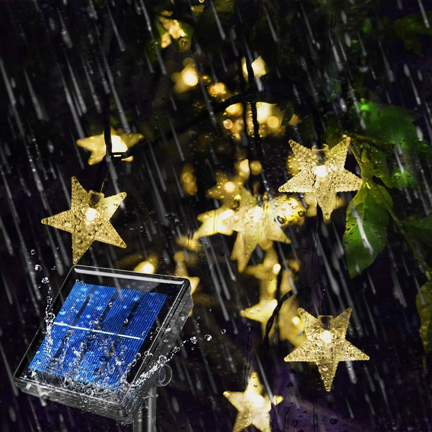 50LED Solar Twinkle Fairy Lights Star String Waterproof 8 Modes for Outdoor Christmas Tree Lawn Landscape Decoration