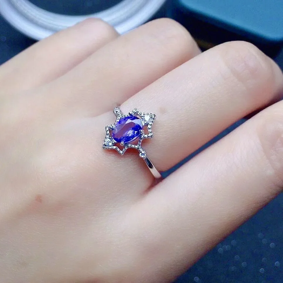 

Fashion Silkver Tanzanite Ring for Office Woman 0.7ct VVS Grade Natural Tanzanite Silver Ring Solid 925 Silver Tanzanite Jewelry