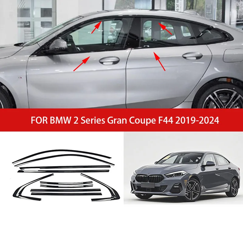 

FIT FOR BMW 2 Series Gran Coupe F44 2019-2024 Stainless steel black Exterior Window Molding Strip Sill side Cover Trim 10pcs