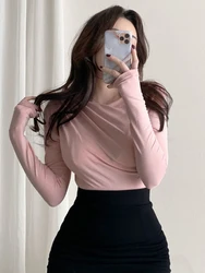 T Shirt Women Basic Cotton Long Sleeves Tee Shirt Elasticity Korean Style blusa mujer Sexy Thin Solid T-shirt Female Top