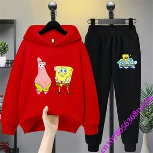 Bob Esponja infantil com estampa de suéter e calças com estampa infantil, roupas esportivas de meninos e meninas, primavera e outono 10 principais vendas bob esponja pants - №6