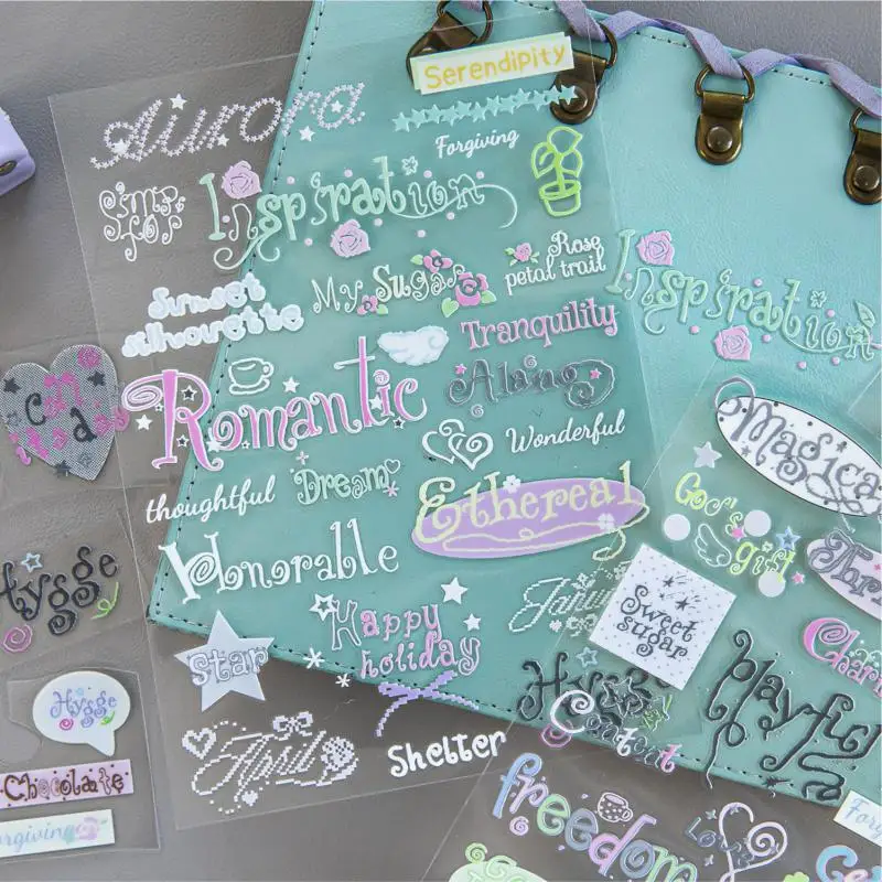 2pcs/set Love Diamond Text Cartoon Kawaii Ins Cartoon Die Cutting Label Stickers Diy Diary Scrapbook Aesthetic Decoration