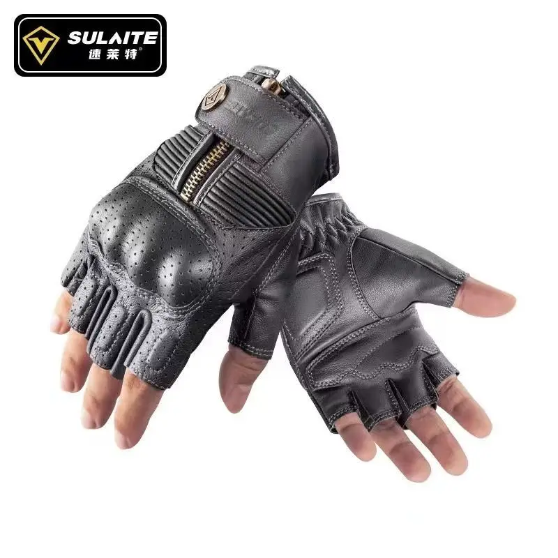 Summer Leather Gloves For Motorcycle Half Finger Gloves Accesorios Para Moto Motocicleta Guantes De Motociclista Piel 오토바이 여름장갑