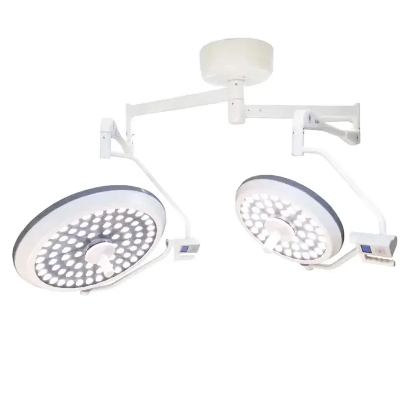 Double Head Ceiling LED Surgical Light for Hospital OT, Featuring Adjustable Lighting and Integrated Camera System