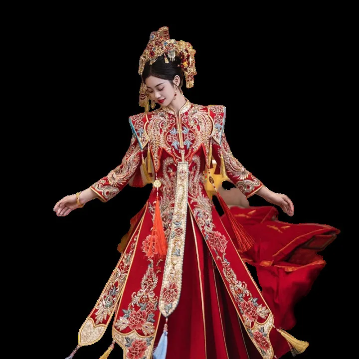 Cheongsam Oriental Vintage Toast Exquisite Phoenix Stickerei Heiraten Kleidung Traditionelle Chinesische Braut Quasten Hochzeitskleid