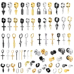 Multi Types Unisex Black Gold Color Stainless Steel Earring For Women Men Punk Gothic Piercing Fake Earrings Jewelry Gift 1 Pair