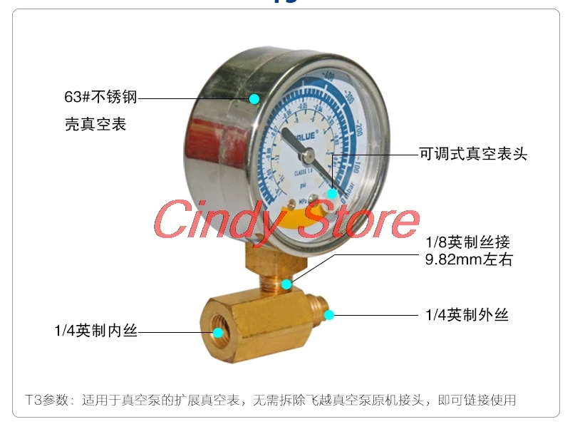 Imagem -04 - Refrigerante Tabela Vacuum Gauge Válvula Reguladora R22 Bomba de Vácuo Hvac Refrigerante Repair Tools Novo