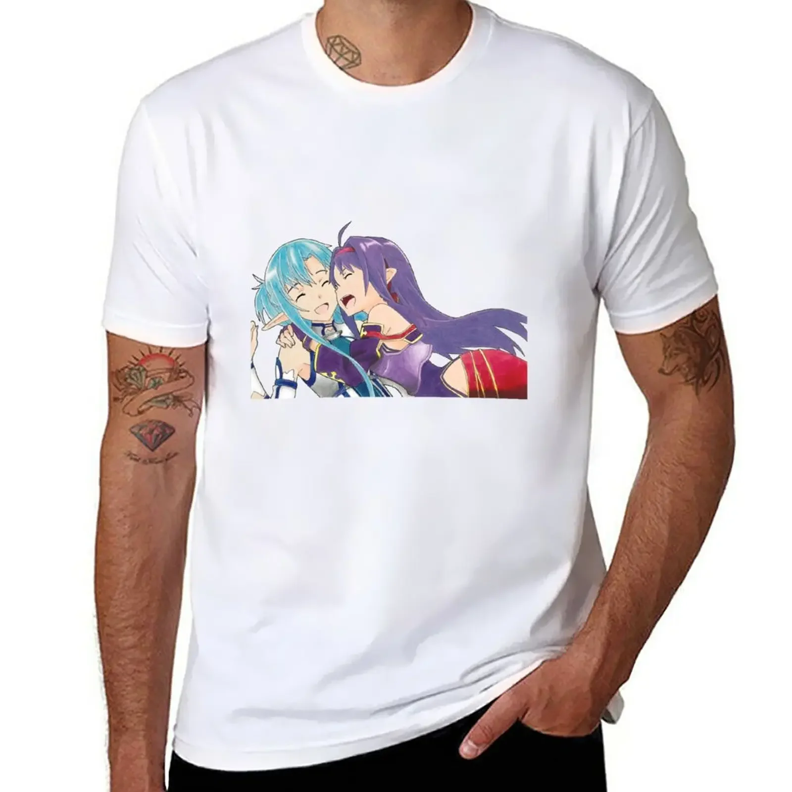 Asuna and Yuuki T-Shirt aesthetic clothes boys whites summer clothes Men's t-shirt