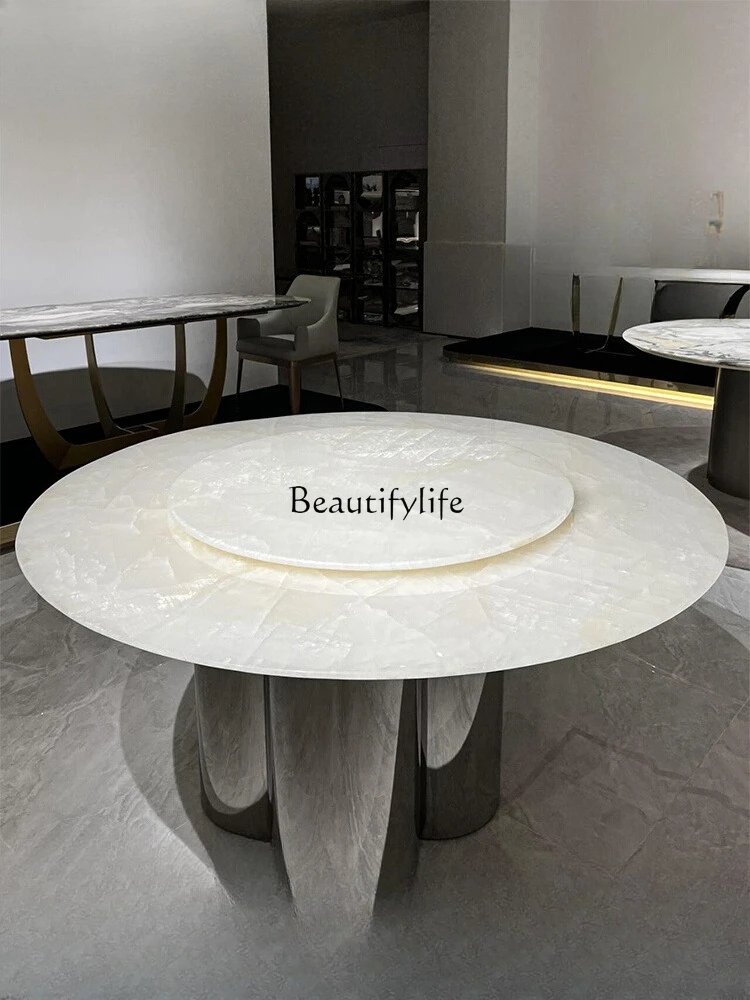 

Natural luxury stone dining table light luxury high sense simple marble round table