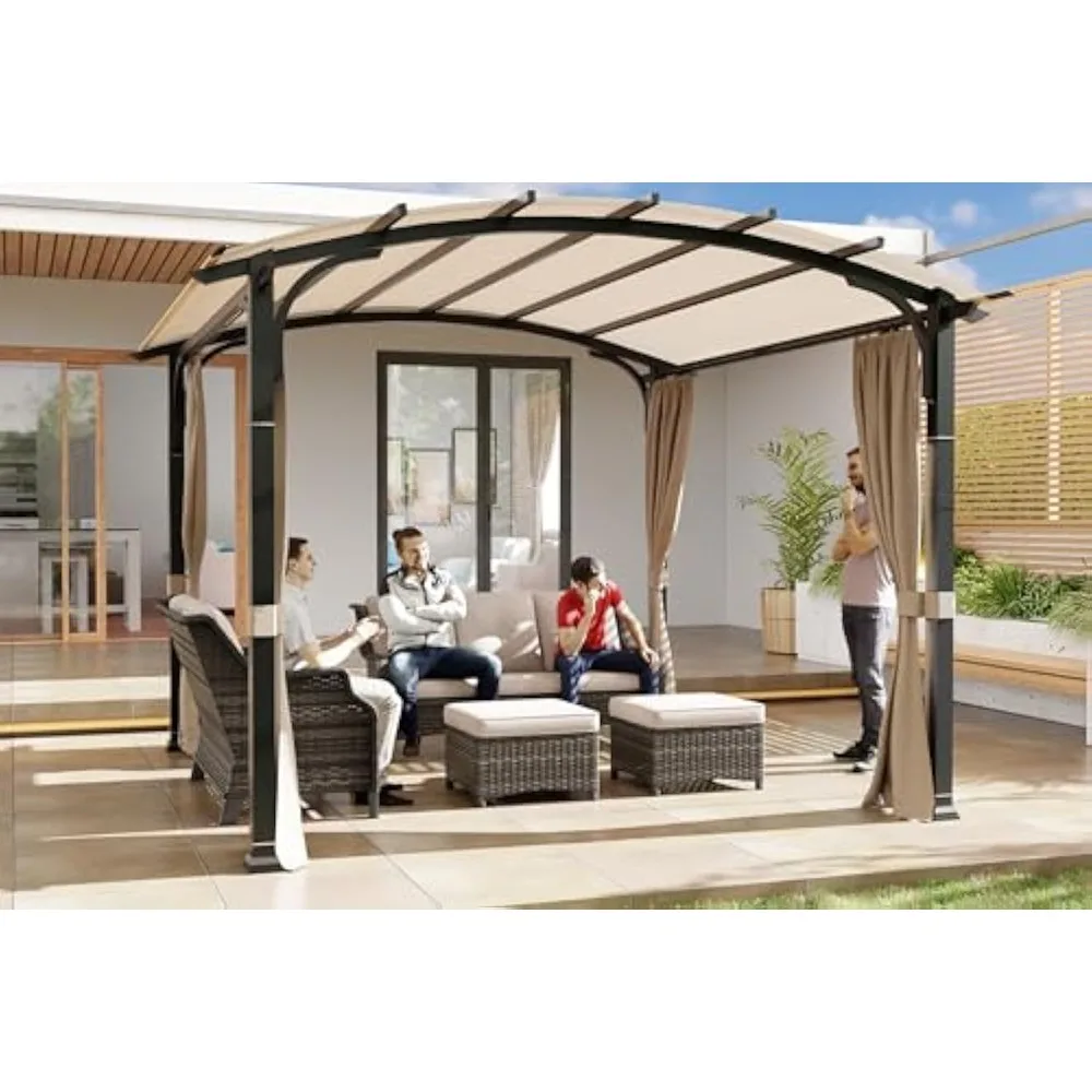 

"11-Foot Square Outdoor Pergola with Arched Steel Frame and Textilene Canopy, Perfect for Backyard"