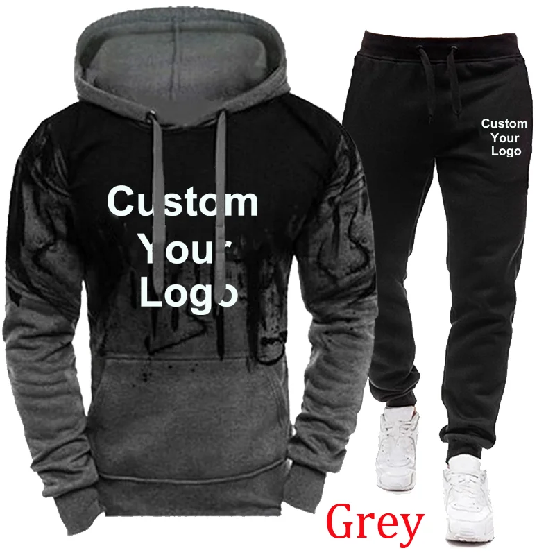 Fashion Custom Your Logo Men Tracksuits Long Sleeve Hoodies+ Pants Outdoor Sportwear Gym Running Suits Pullover Hoody Tracksuit