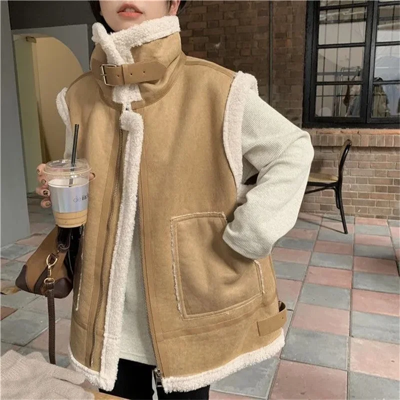 Autumn Winter New High-End Velvet Vest Coat Women Fashion Leopard-  Fur One Mid-Length Coat Loose Warm Vest Jacket Female 956