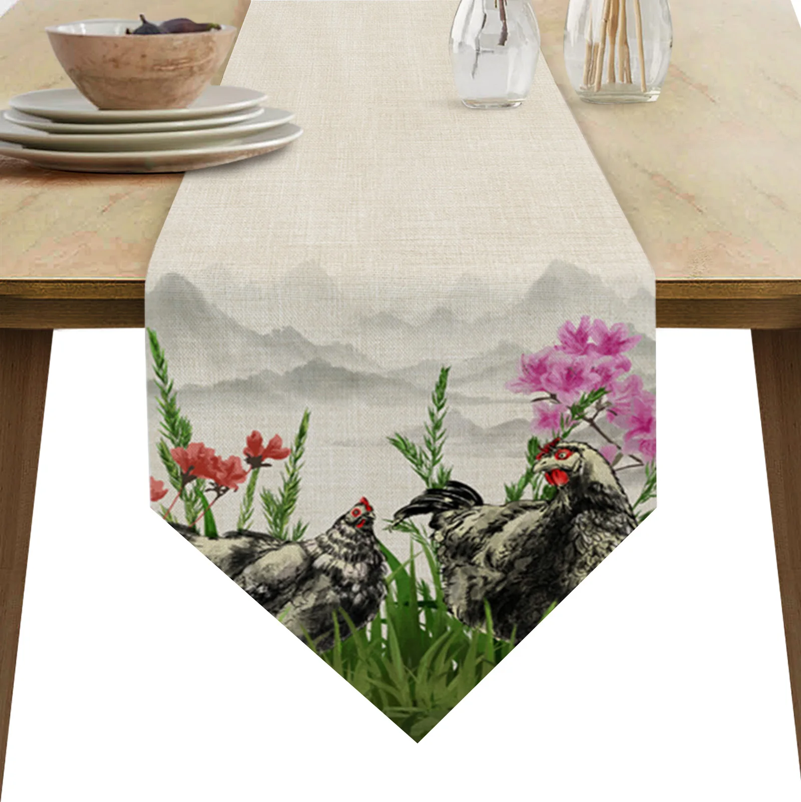 

Chicken Ink Plant Printed Table Runner Modern Party Wedding Tablecloth Kitchen Table Fashion Home Decor