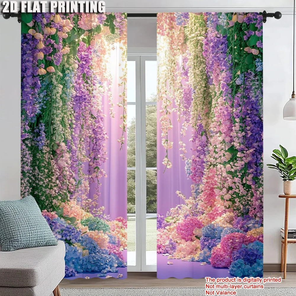 

2Pcs Multi Purpose Dreamy Window Curtain Polyester Material Elegant Floral Pattern Window Drapes Design For Room Decor Aesthetic