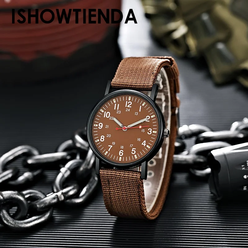 Homens Luminous Nylon Band Relógio Militar, Liga Relógio De Pulso, Quartzo, Esportes, Resistente Ao Choque, Relógios De Pulso