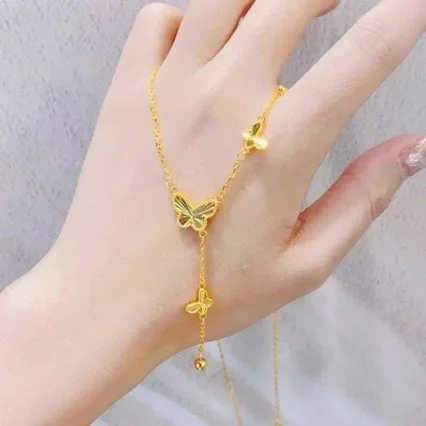 AU999 kalung kupu-kupu rumbai emas murni wanita, perhiasan emas asli modis dan sederhana rantai tulang selangka 24K untuk pacar perempuan