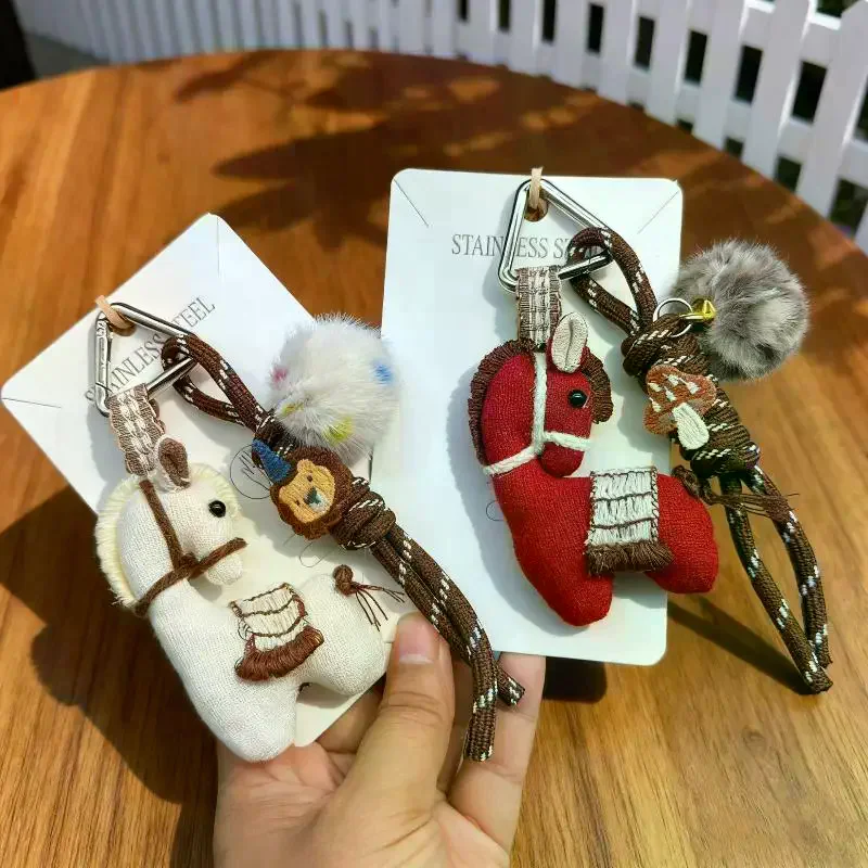 1 قطعة لطيف المهر الألبكة دمية حقيبة سلسلة مفاتيح قلادة دمية على شكل حيوان كيرينغ لمفاتيح السيارة اكسسوارات الهدايا الإبداعية