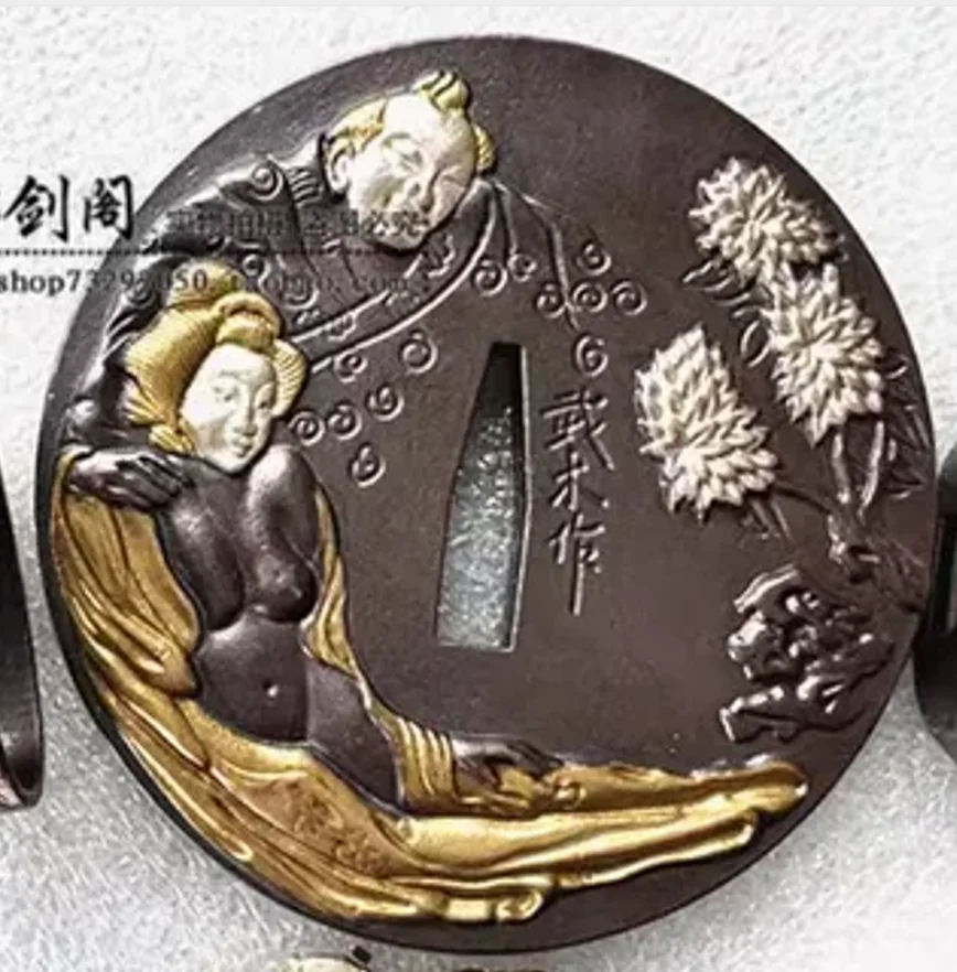 

Позолоченный с золотом и серебряной медью, набор аксессуаров для японского самурая, катаны, Tsuba, Fuchi, Kashira, Menuki