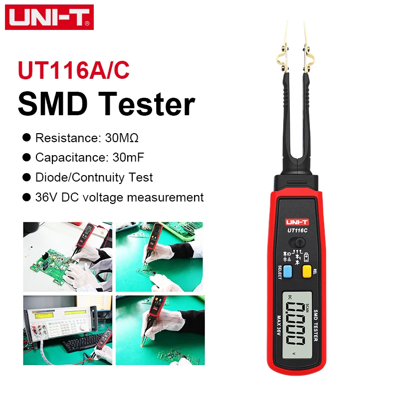 UNI-T UT116C SMD Tester Digital Smart Tweezer 36V Voltage Battery LED Diode Resistor Capacitor Component Measurement Tools