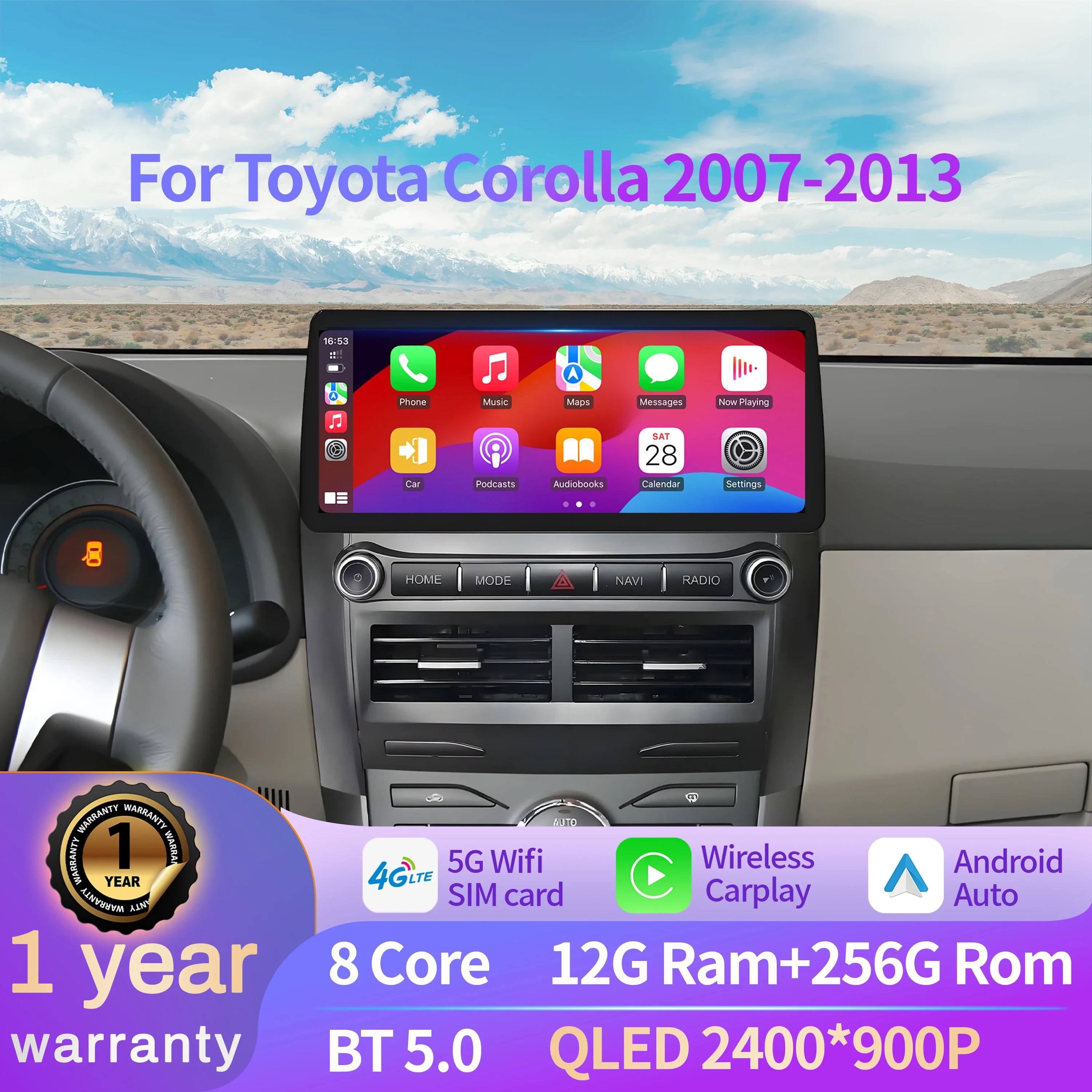 

12.3 inch Android 15 Car Radio For Toyota Corolla 2007-2013 Wireless Bluetooth Carplay Multimedia Head Unit Touch Screen