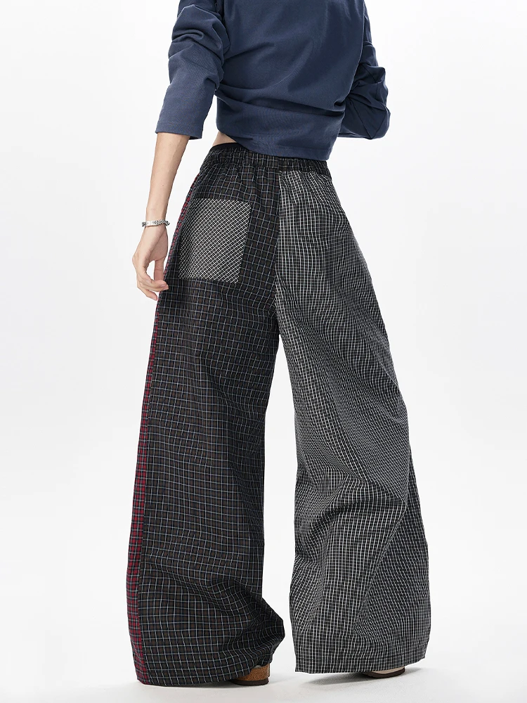2025 Autunno Inverno Donna Y2k Pantaloni lunghi Plaid Patchwork 2000s Kpop Moda Baggy Gyaru Pantaloni Harajuku Wide Fit Jogging Marea