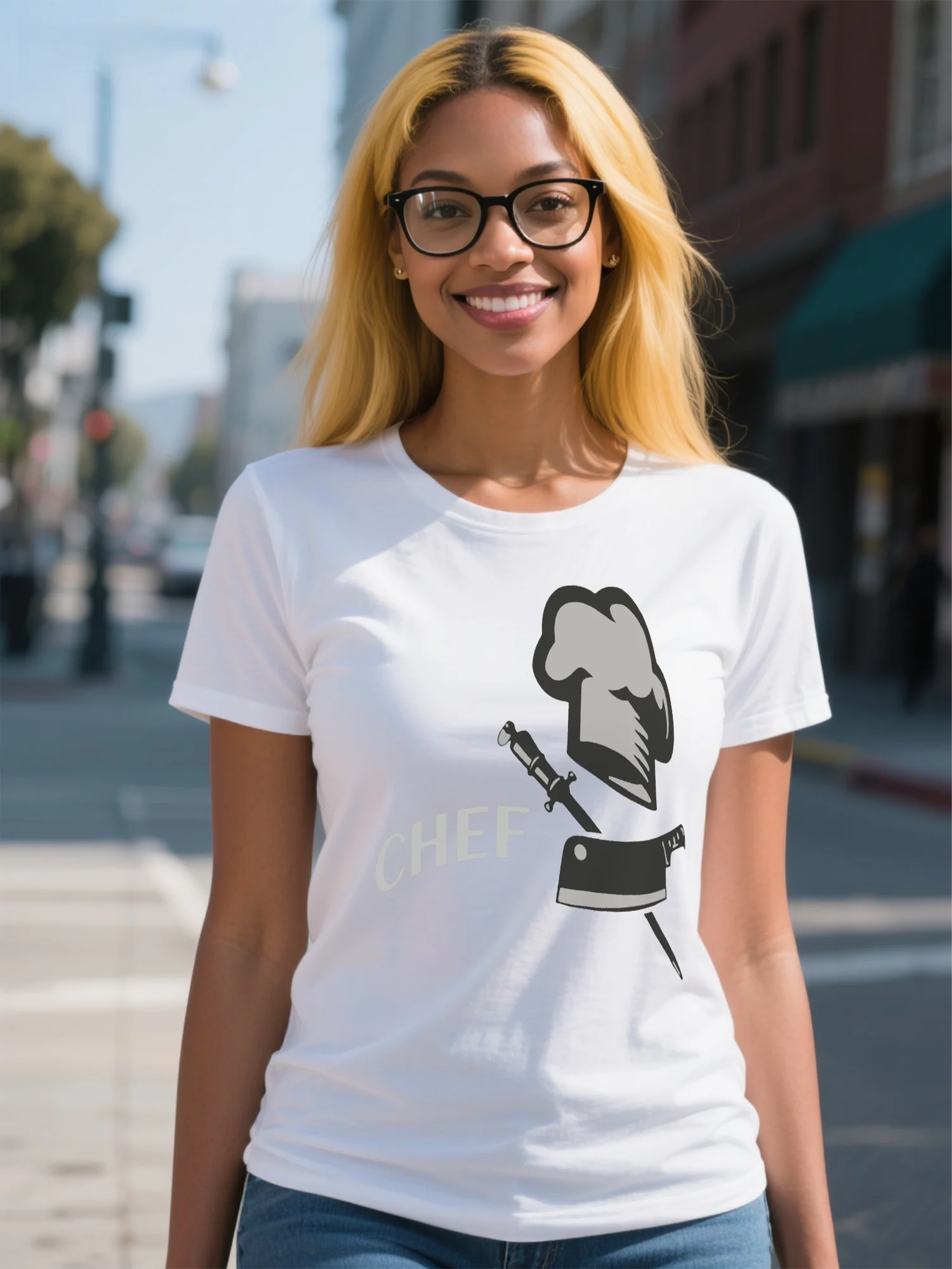 T-shirt bianca da donna premium - Stampa mimetica High Street in cotone pesante, vestibilità oversize per la collezione streetwear