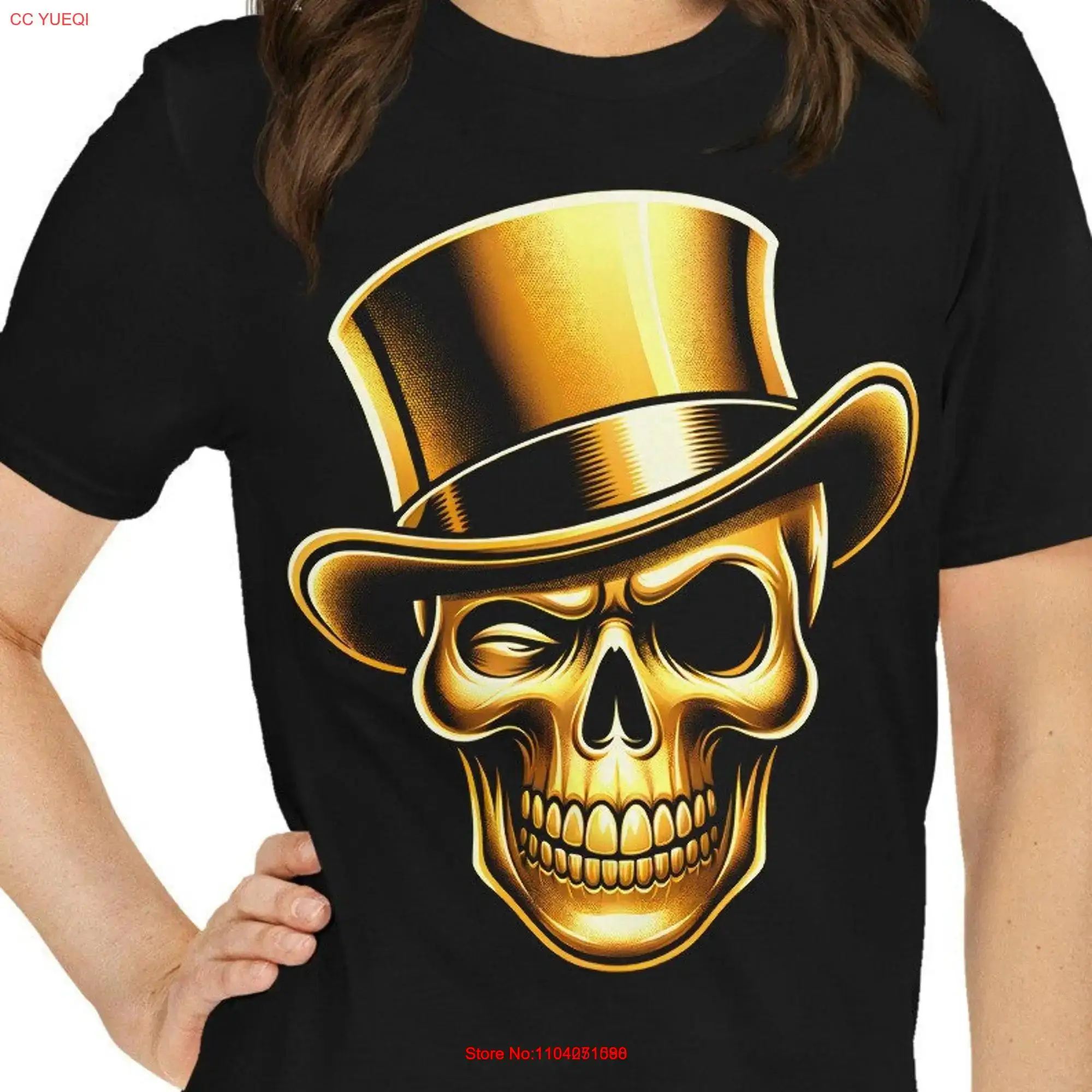 Golden Skull T Shirt Elegant Top Hat Winking Charmer long or short sleeves