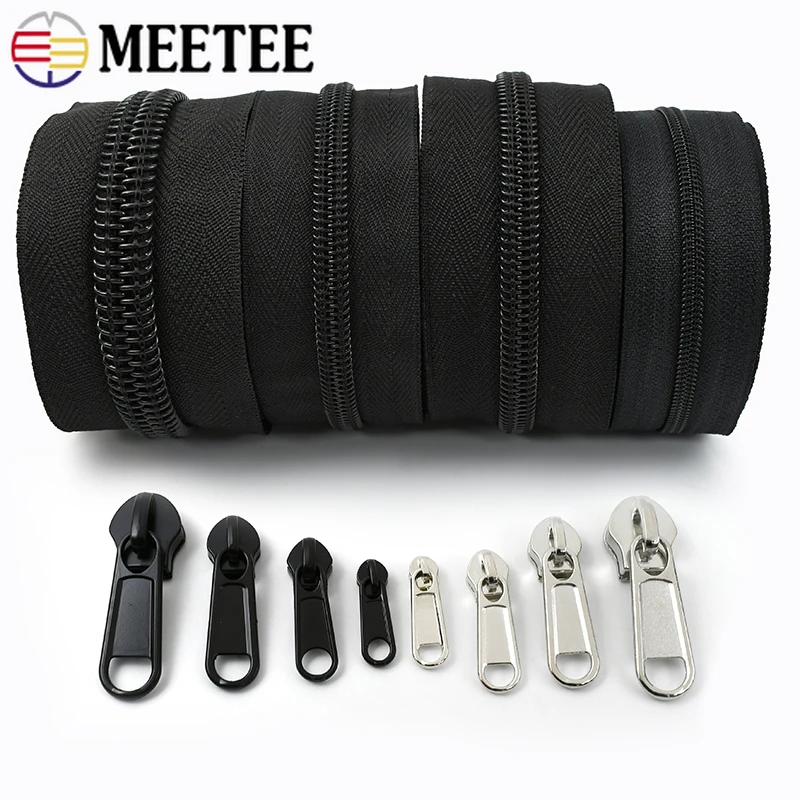 5/10M 3#5#8#10# Black Nylon Coil Zippers 5/10Pcs Zipper Slider for Sewing Clothes Zips Head Closure Zip Repair Kit DIY Accessory