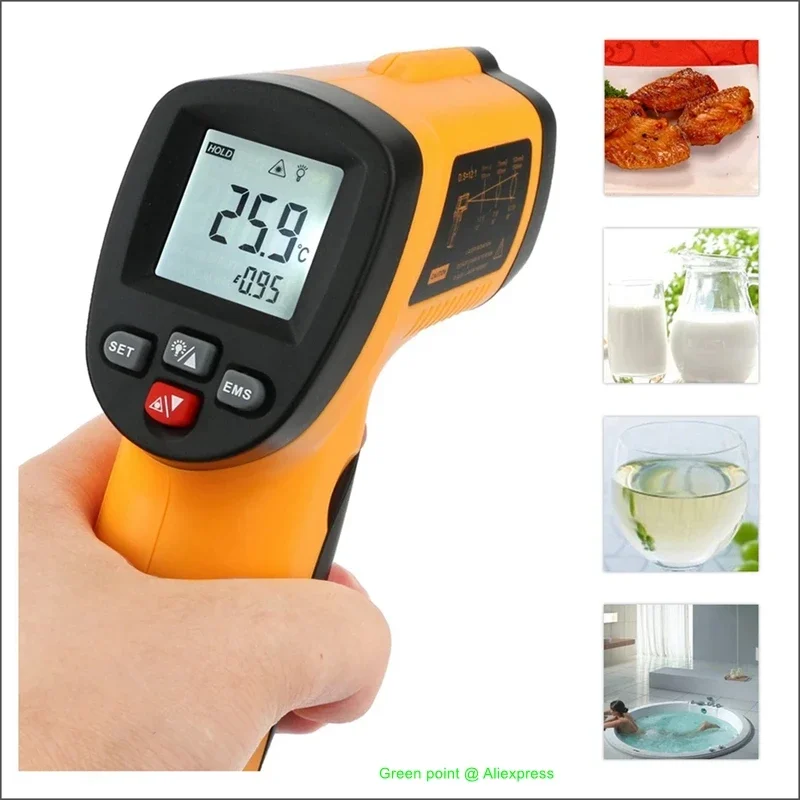 ポータブルLCDデジタル赤外線温度計,レーザー温度計,温度変換ユニット,-50〜420 ℃, 5個,新品