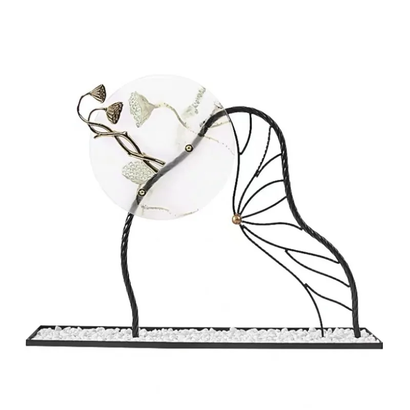 New Chinese-style zen lotus lotus pod ornament sales office Bogu frame model house light luxury entrance high-end soft decoratio