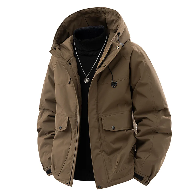 Jesienno-zimowa, ocieplana kurtka z kapturem dla puszystych mężczyzn, dwuwarstwowa, luźna, bardzo duża kurtka męska.
