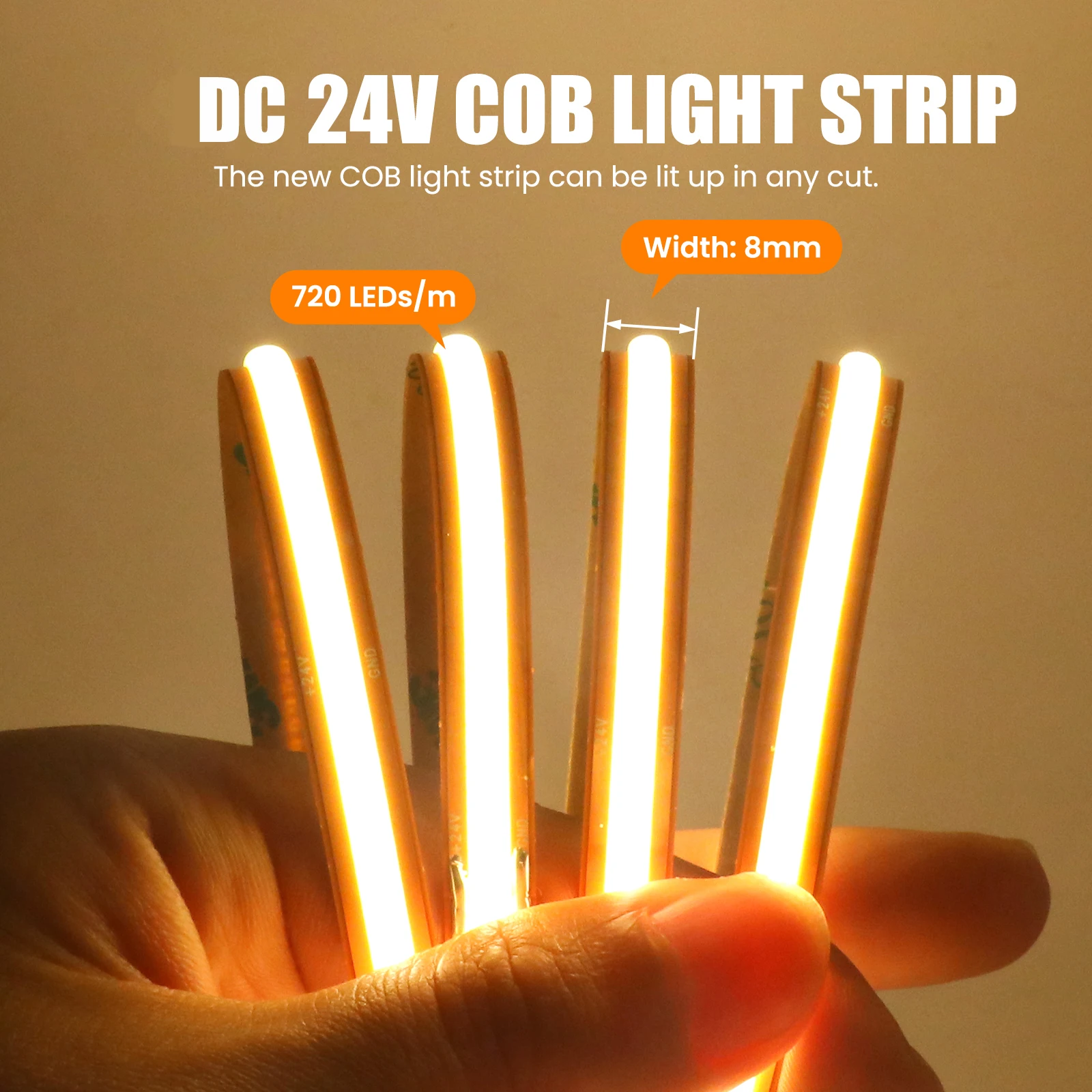 JOYINLED Super Bright 576LEDs COB LED Strip Light Arbitrary Cut Flexible LED Tape with Adhesive Tape 24V LED Ribbon COB Lights