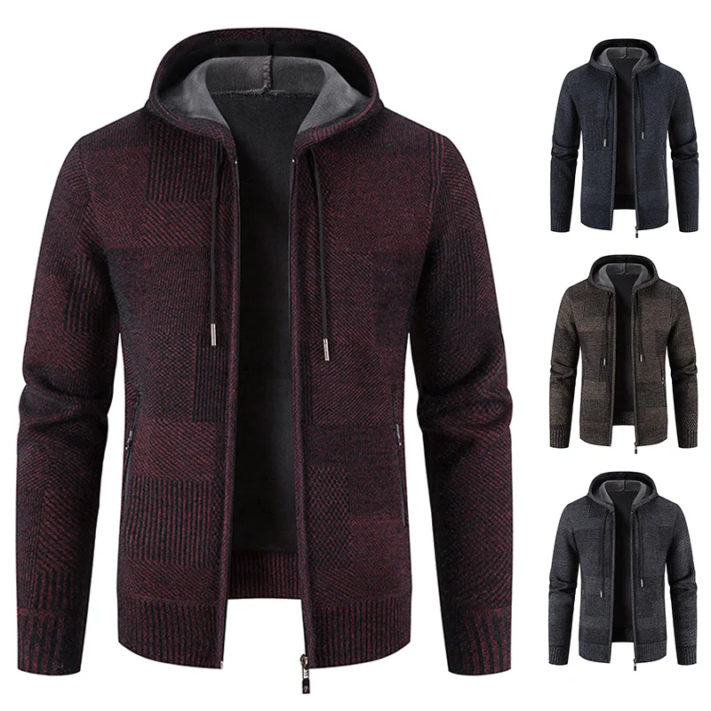 Men\'s Winter Thickened Cardigan Faux Fur Mink Sweater Cold Blouse Male Overcoat Hooded Plus Velvet Parkas Zip Outwear